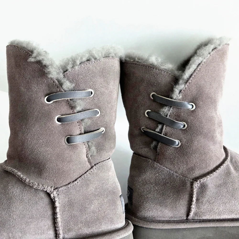 UGG Constantine Low Calf Shearling  & Leather Boots W/ Laced Side, Gray, Size 9